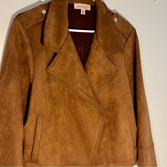 Philosophy Notch Lapel Jacket in Faux Suede size 1X tobacco color - Picture 3 of 6